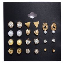 Fabula Jewellery Combo Of 12 Gold Tone Crystal & Pearl Stud Earrings