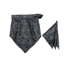 The Tie Hub Black and Grey Microfiber Printed Design Velcro Cravat and Pocket Square Set for Men