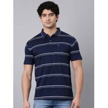 Classic Polo Navy Blue Stripes Collar Neck Polo T-Shirt