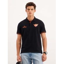 WROGN Black Solid/Plain Collar Neck Polo T-Shirt