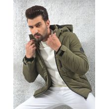 CRIMSOUNE CLUB Men's Olive Hooded Neck Puffer Jacket