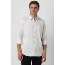 Van Heusen Men White Slim Fit Print Full Sleeves Casual Shirt