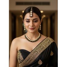 LUCKY JEWELLERY 18k Gold Plating Kundan Choker Black Necklace with Pair of Earrings and Mang Tikka