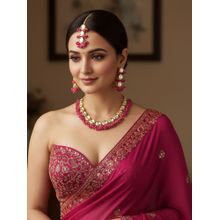 LUCKY JEWELLERY 18k Gold Plating Kundan Choker Magenta Necklace with Pair of Earrings and Mang Tikka