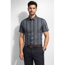 Parcel Yard Grey Mens Summer Collar Neck Stripes Shirt