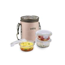 CELLO Trendy Bliss Square Glass Lunch Box Setoff 3- 3 x 400 ml-Clear