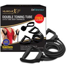 MuscleXP Drfitness+ Double Toning Tube Latex Tube Body Enhancer With Door Anchor, (Black)