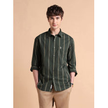 U.S. POLO ASSN. Mens Green Vertical Striped Pure Cotton Shirt