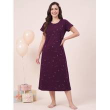 Secret Wish Purple Printed Hosiery Nighty