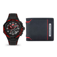 Ducati Corse Men Black & Red Analog Watch with Leather Wallet - DTWGB0000402-SET A (M)