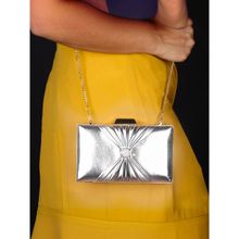 The Clownfish Silver Faux Leather Womens Party Clutch with Detachable Strap