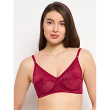 Clovia Lace Solid Non-Padded Full Cup Wire Free Everyday Bra - Maroon