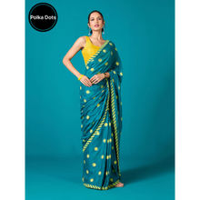 Likha Teal Polka Dot Saree with Unstitched Blouse