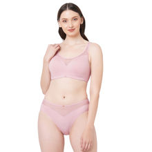 SOIE Full Coverage Padded Bra and Mid Rise Brief With Lace Detailing-Sets-Mist