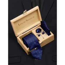 Louis Stitch Men Marine Blue Italian Silk Necktie Accessory Gift Set
