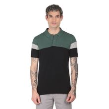 Arrow Men Black And Green Cotton Colour Block Polo T-Shirt