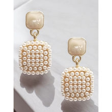 OOMPH White Pearls Drop Earrings - Square Partywear Women Stylish Latest