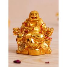 eCraftIndia Golden Polyresin Feng Shui Laughing Buddha Statue Sitting on Chair