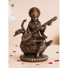eCraftIndia Goddess Saraswati Idol Sitting on Swan Playing Veena Statue