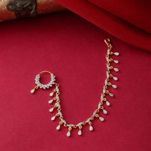 Yellow Chimes Gold-Plated White AD-Studded Droplet Design Nose Ring