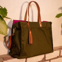 Visual Echoes AM to PM Book Tote Bag - Olive Green
