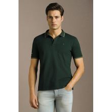Louis Philippe Men's Dk. Green Polo T-Shirt with Collar Tipping and Branding on Sleeve