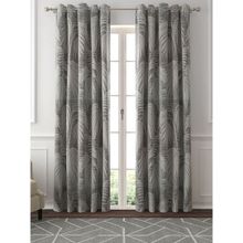 GM Jacquard Woven Tropical Leaf Grommet Curtain Panel 52 x 84 Inch (Set of 2) Gery
