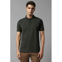 Louis Philippe Men Green Solid Polo Neck T-Shirt
