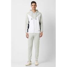 Peter England Men White Colorblock Casual Jacket Track Pants (Set of 2)