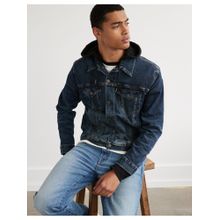 American Eagle Men Blue Hooded Denim Trucker Jacket