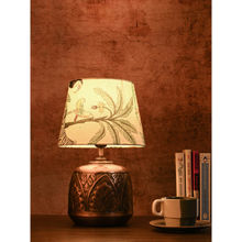 Green Girgit Copper Leaf Etched Pot Lamp with Multicolour Taper Green Shade