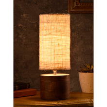Green Girgit Wooden Log Table Lamp with White Jute Shade