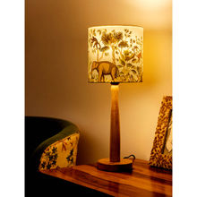 Green Girgit Wooden Lamp with Jungle Print Shade