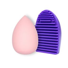 Beautiliss Beauty Blend Makeup Puff Sponge & Silicone Makeup Brush Cleaner Set (Color May Vary)