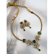 STILEADDA Ruby Green Ad Pearl Flower Necklace Set