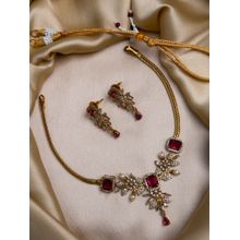 STILEADDA Ruby Red Ad Pearl Flower Necklace Set