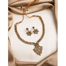 STILEADDA Gold Plated Ad Studded Leaf Style Attigai Necklace Set