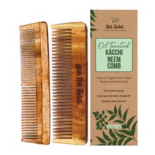 Nat Habit Oil Treated Kacchi Neem Handmade Wooden Comb - Dual Tooth +Pocket Essentials Combo