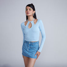 MIXT by Nykaa Fashion Light Blue Full Sleeves Halter Top