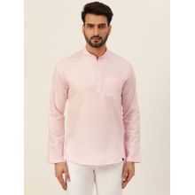JAVINISHKA Premium Baby Pink Textured Cotton Linen Short Kurta