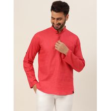 JAVINISHKA Premium Rose Pink Textured Cotton Linen Short Kurta