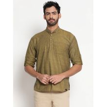 JAVINISHKA Premium Yellow Textured Cotton Linen Short Kurta