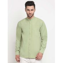 NEUDIS Men Mint Green Band Collar Full Sleeves Casual Shirt