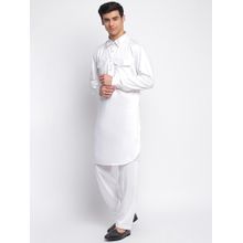 Sanwara Men White Cotton Solid Pathani Set