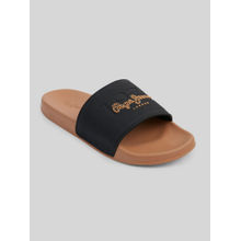 Pepe Jeans Black & Brown Lightweight Beach Sliders with Textured Logo Print