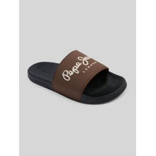 Pepe Jeans Brown Lightweight Beach Sliders with Logo Print