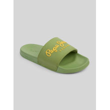 Pepe Jeans Green Lightweight Beach Sliders with Logo Print