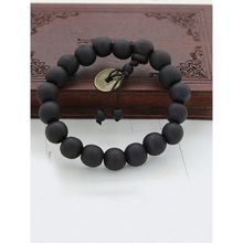 OOMPH Black Matte Wood Buddhist Beads Handmade Bracelet