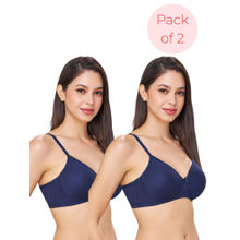 bodyline Beth Navy Blue Seamless Wire-Free Padded T-Shirt Bra (Pack of 2)