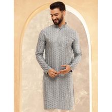 SOJANYA (Since 1958) Men's Cotton Rayon Shiny Thread Sequinned Grey Kurta